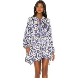Free People Blue Floral Dress/ Blouse XS Tiered Button Front Boho